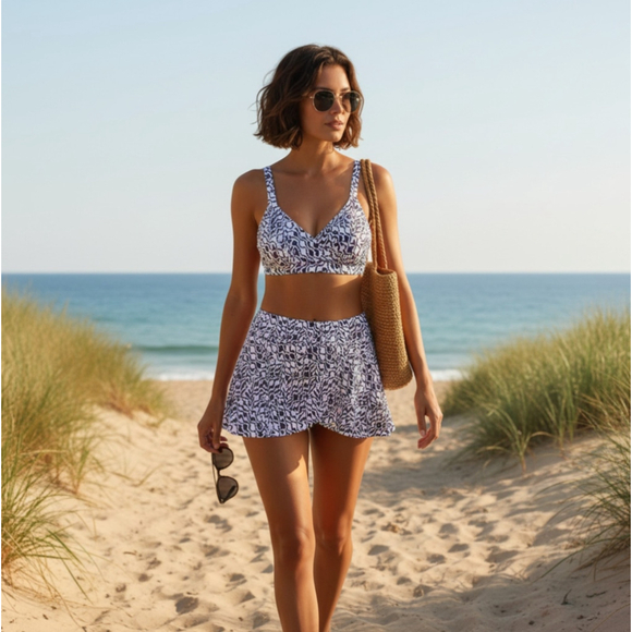 Tahari 2 piece Set Swimsuit Bathing Suit Dress - LARGE - Navy Blue White - Picture 16 of 16